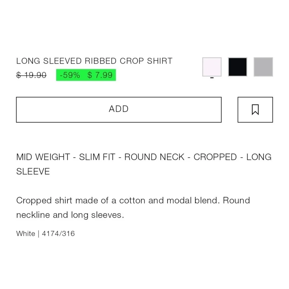 ZARA // white long sleeved cropped slim fit plunge round neck soft stretch top
